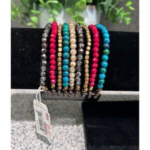 Panacea Leather Beaded Cuff Bracelet Western Red Blue New